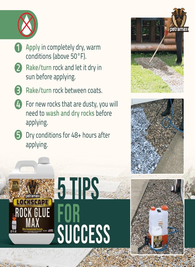 Petra Max Rock Glue for Landscaping, 32 Ounce - Ground Coverage & Pet Safe Mulch Glue for Rocks - Lockdown Gravel/Pebbles/Stones - Sticky Clear Gravel Binder & Decomposed Granite Stabilizer (50 Sq Ft) - Image 4